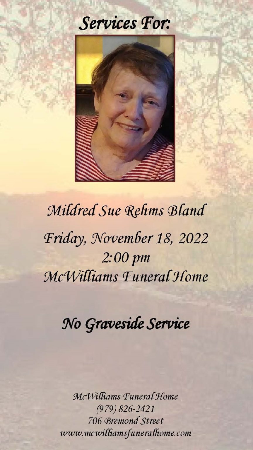 Service Information McWilliams Funeral Home(00)